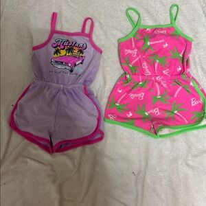 Barbie Hot Pink with Lime Green Palm Print Tank Romper